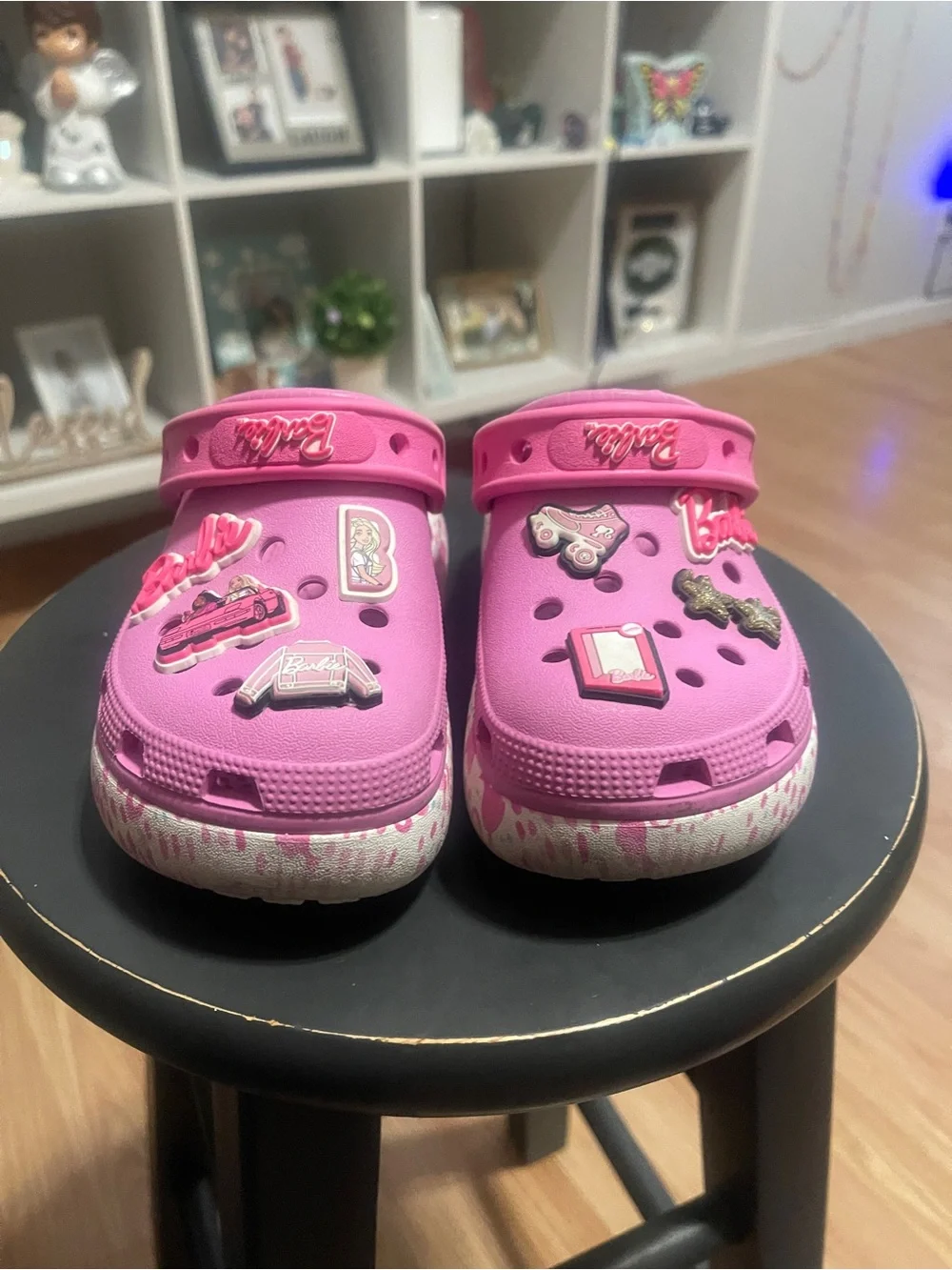 CROCS Kids Pink Platform Clog Sandals with Fun Charms